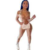 Nightclub Zipper High Elastic Suede Halter Backless Stitching Jumpsuit